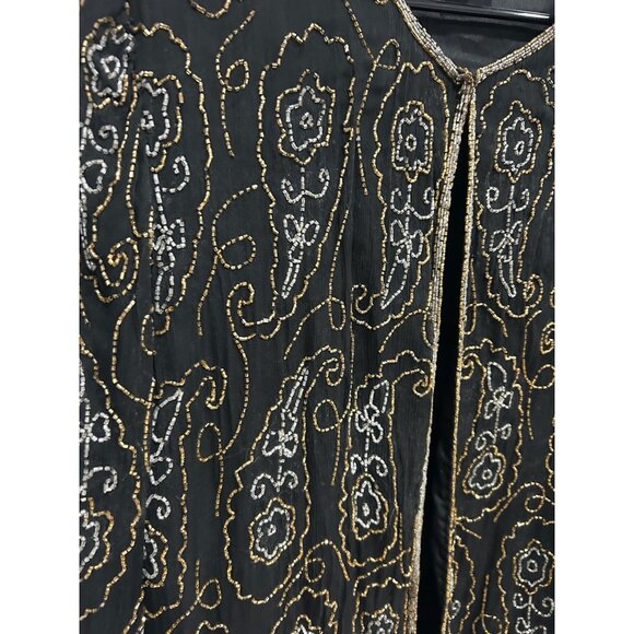 Vintage J.M.C. Beaded Paisley Floral Cardigan Jacket Black Gold Sz 3X Retro - Picture 4 of 10